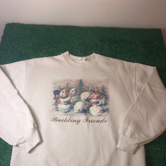 Snowman Winter Themed Pullover Sweatshirt Size L - Picture 2 of 3